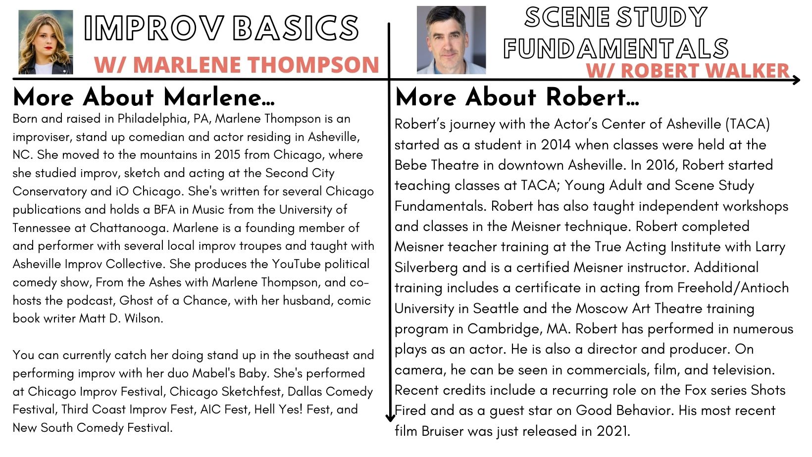 Born and raised in Philadelphia, PA, Marlene Thompson is an improviser, stand up comedian and actor residing in Asheville, NC. She moved to the mountains in 2015 from Chicago, where she studied improv, sketch and act